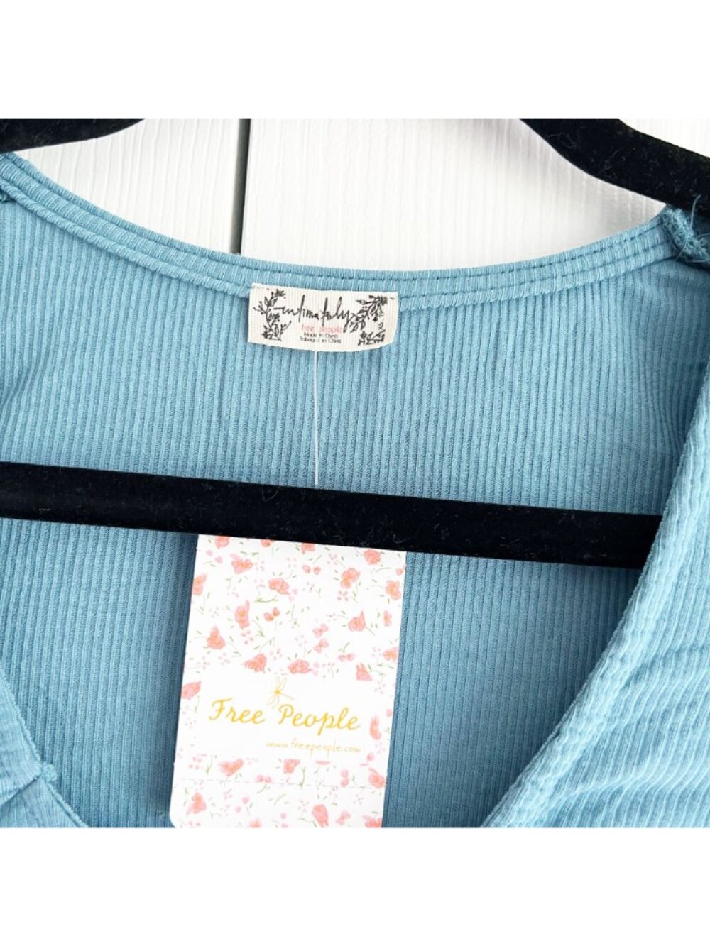 Free People Larkspur Blue Puff Sleeve Ribbed Bodysuit Women's Size X-Small XS - Picture 5 of 9